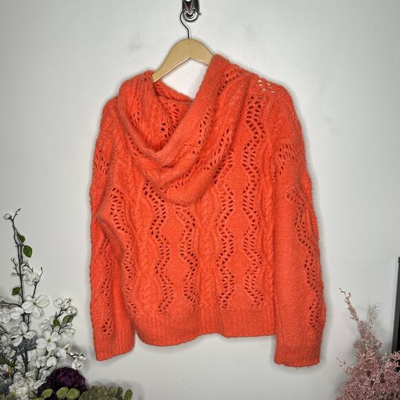 ANTHROPOLOGIE x PILCRO Cable Knit Hoodie Sweater Orange Sz L $148 {199} - Picture 4 of 6